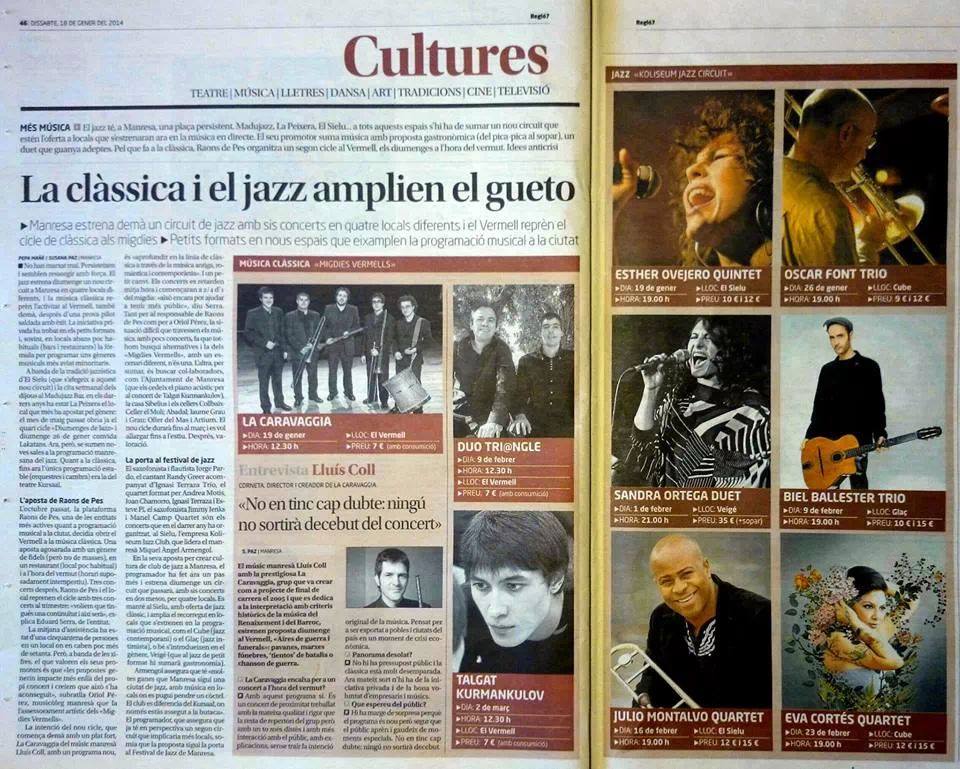 Cartel de prensa del circuito Kolisem Jazz en Manresa (2014), con Julio Montalvo Quartet entre los artistas destacados.