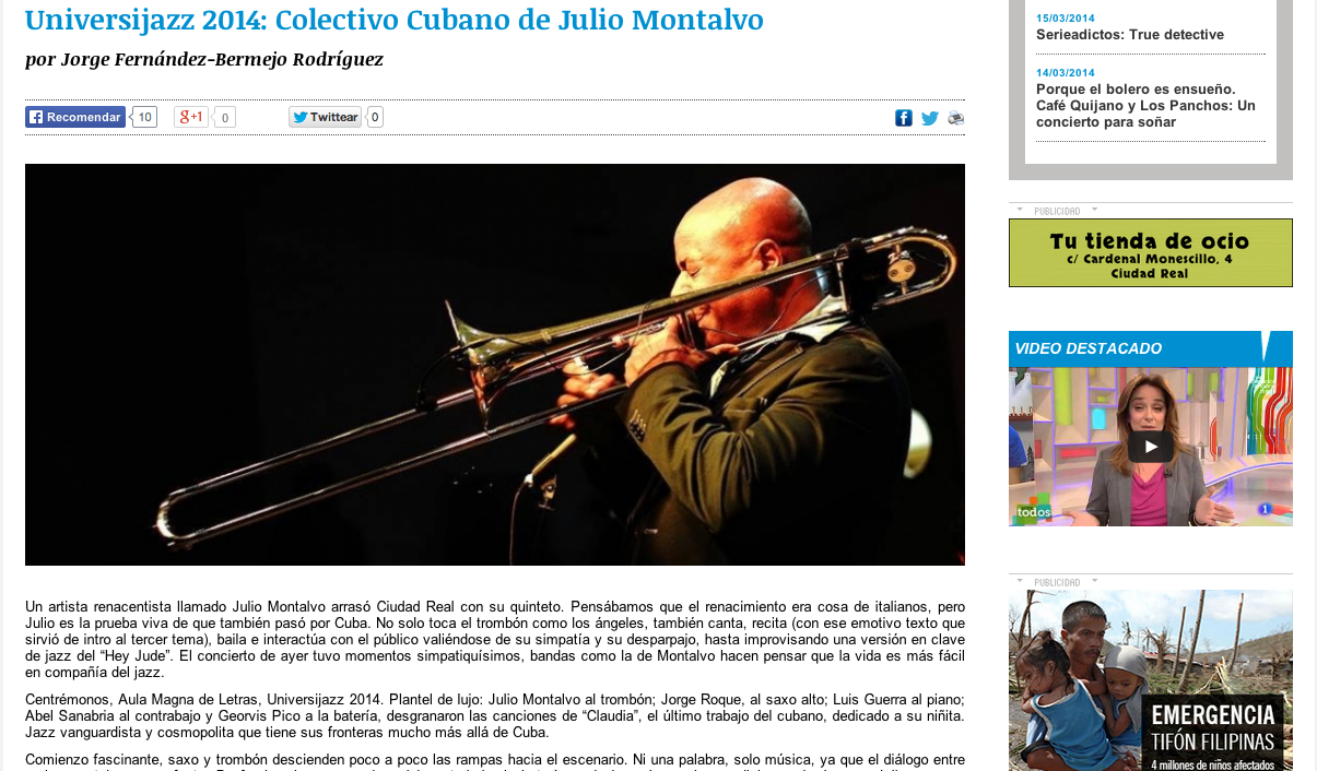 Julio Montalvo tocando el trombón en Universijazz 2014 en Ciudad Real junto a su quinteto.