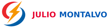 Imagotipo oficial de Julio Montalvo con rayo y colores rojo, azul y amarillo
